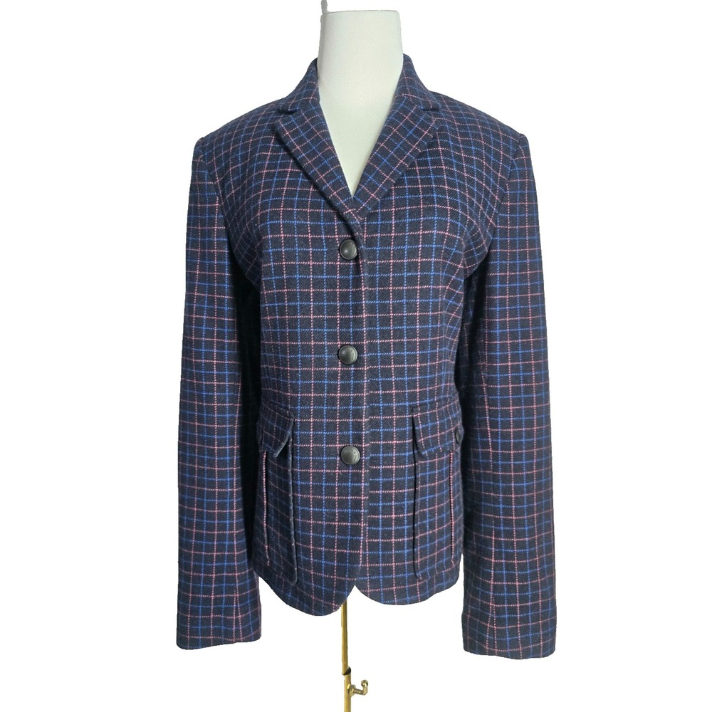 REG. $595 Rag & Bone Nancie Wool Blend Blue Check Plaid Blazer Jacket Size 12